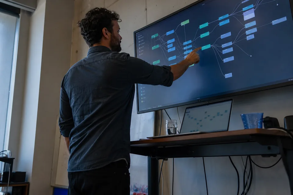 Analytics engineer tracing a column dependency on a large lineage graph