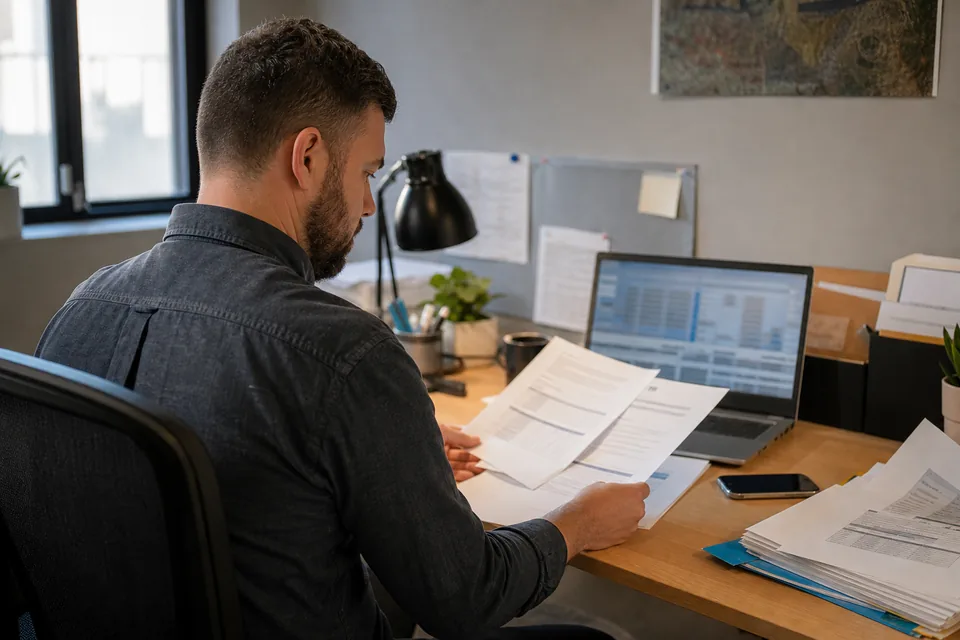 Data platform lead reviewing an annual software contract next to a laptop